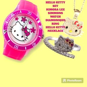 HELLO KITTY SET Kimora Lee Watch, Diamonique ring, Sterling Silver Necklace 3pc